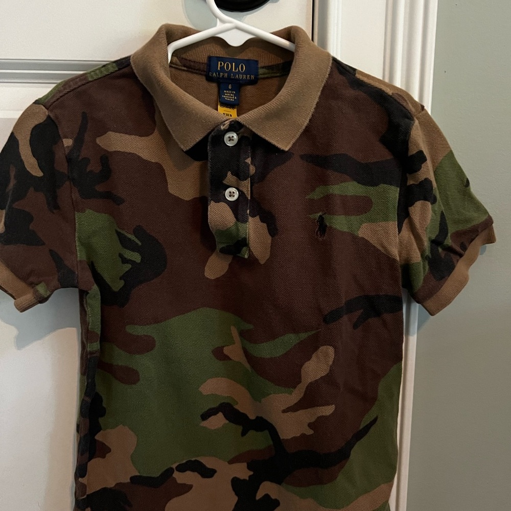 Polo Ralph Lauren Boys Green Camo Print Short Sleeve Polo Shirt Size 6